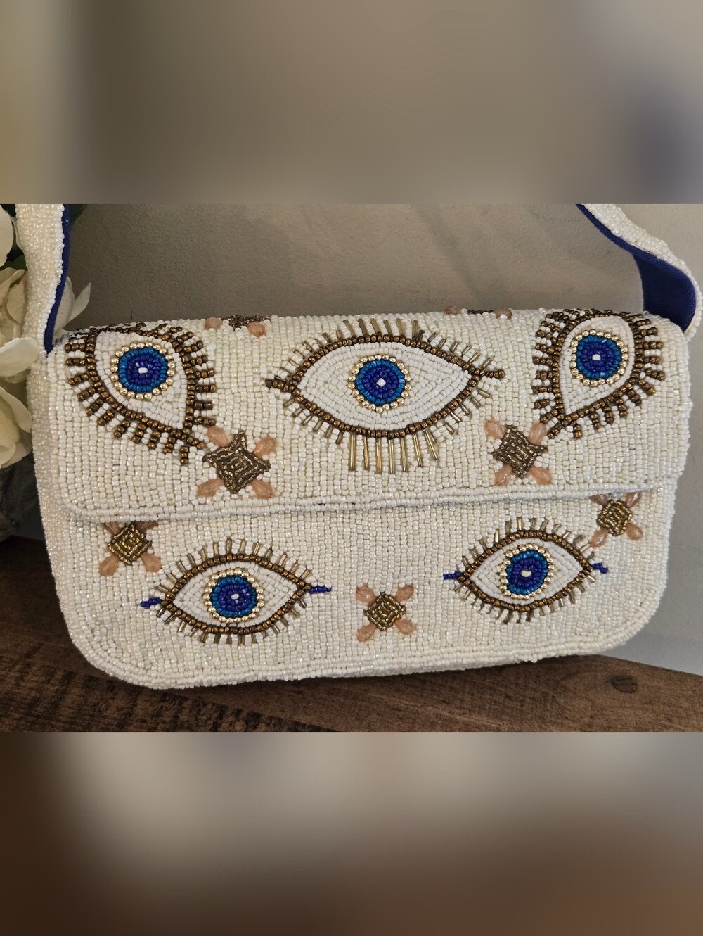 $228 America & Beyond Evil Eye Beaded Shoulder Bag Shining Eyes - Picture 2 of 12